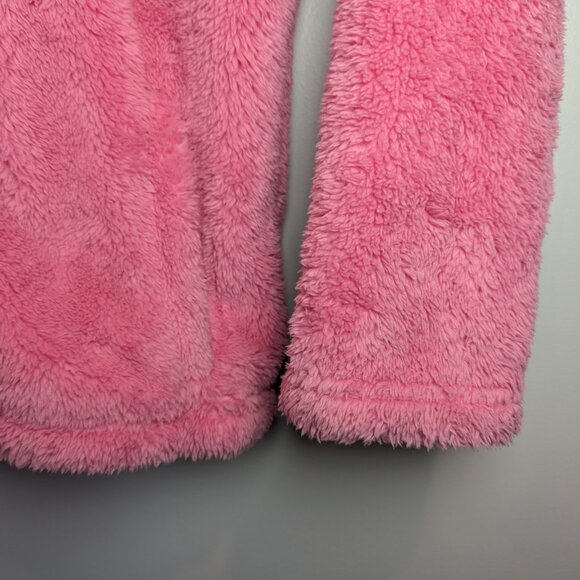Eddie Bauer Girl's Size L Solid Pink Teddy Bear Fuzzy Fleece zip Hooded Jacket - Picture 3 of 9